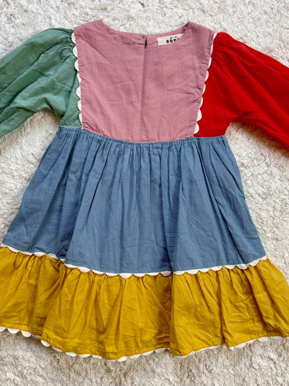 Mini Boden Multicolor Patchwork Dress in Pink, Red, Green, Blue & Yellow